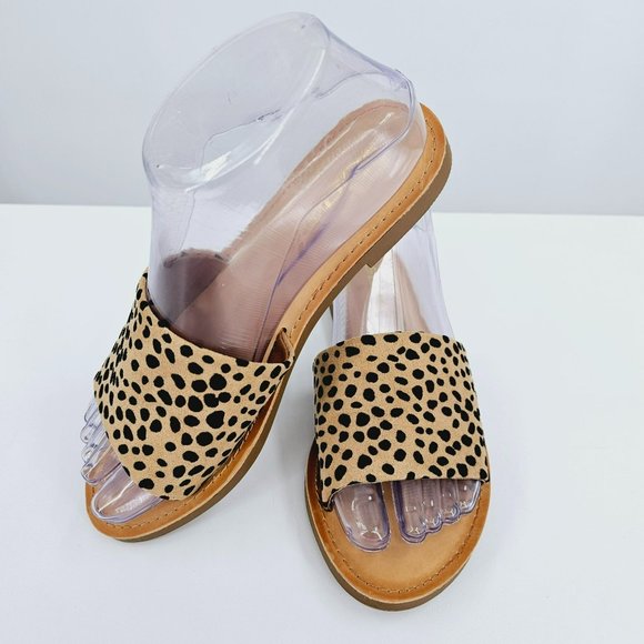 Soda Efron Cheetah Print Slide Sandals 6 Brown Black Tan Faux Suede Fabric Flats - Picture 12 of 14
